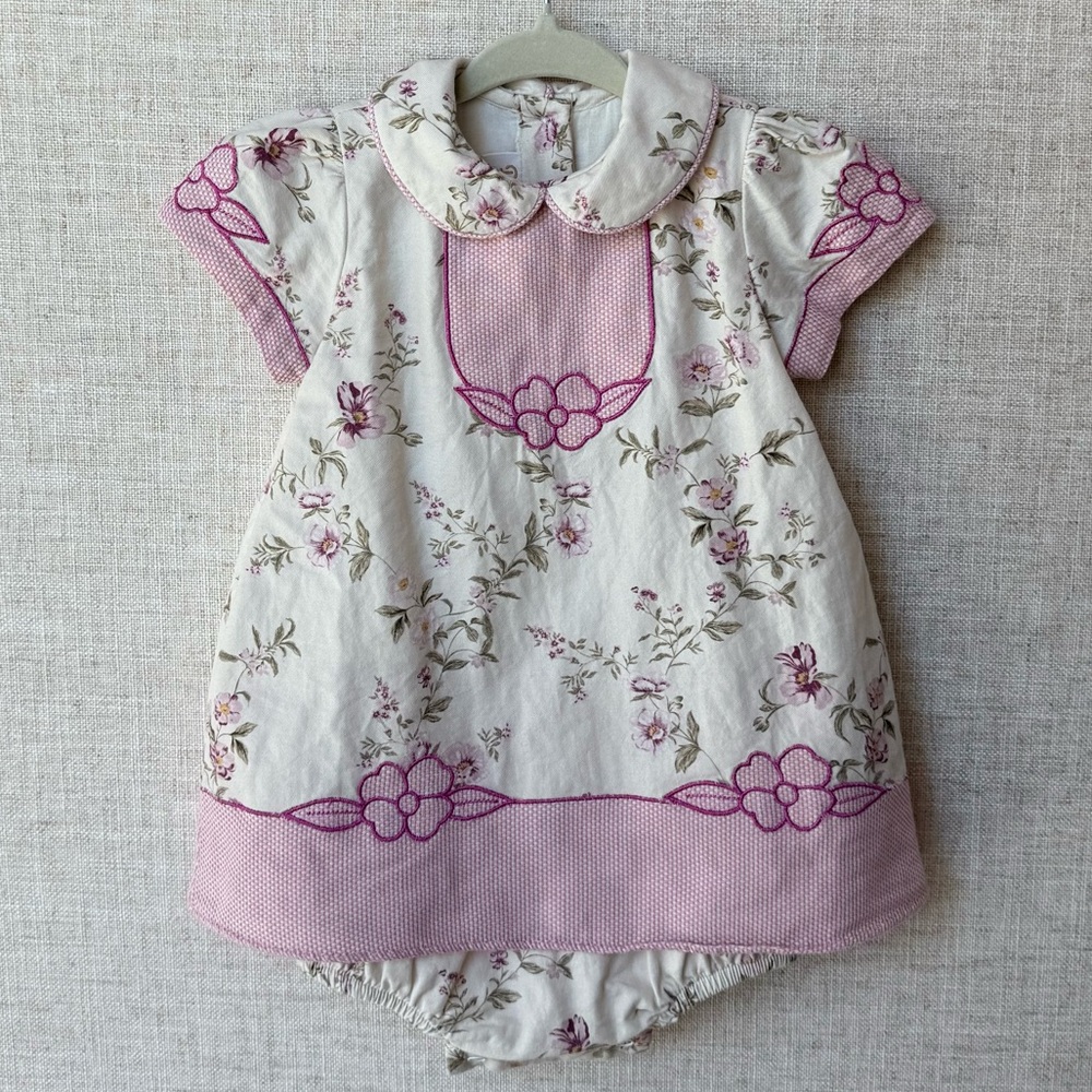 Dondolo Flora Girl Bodysuit Dress Bubble Romper Floral Embroidered Short Sleeve